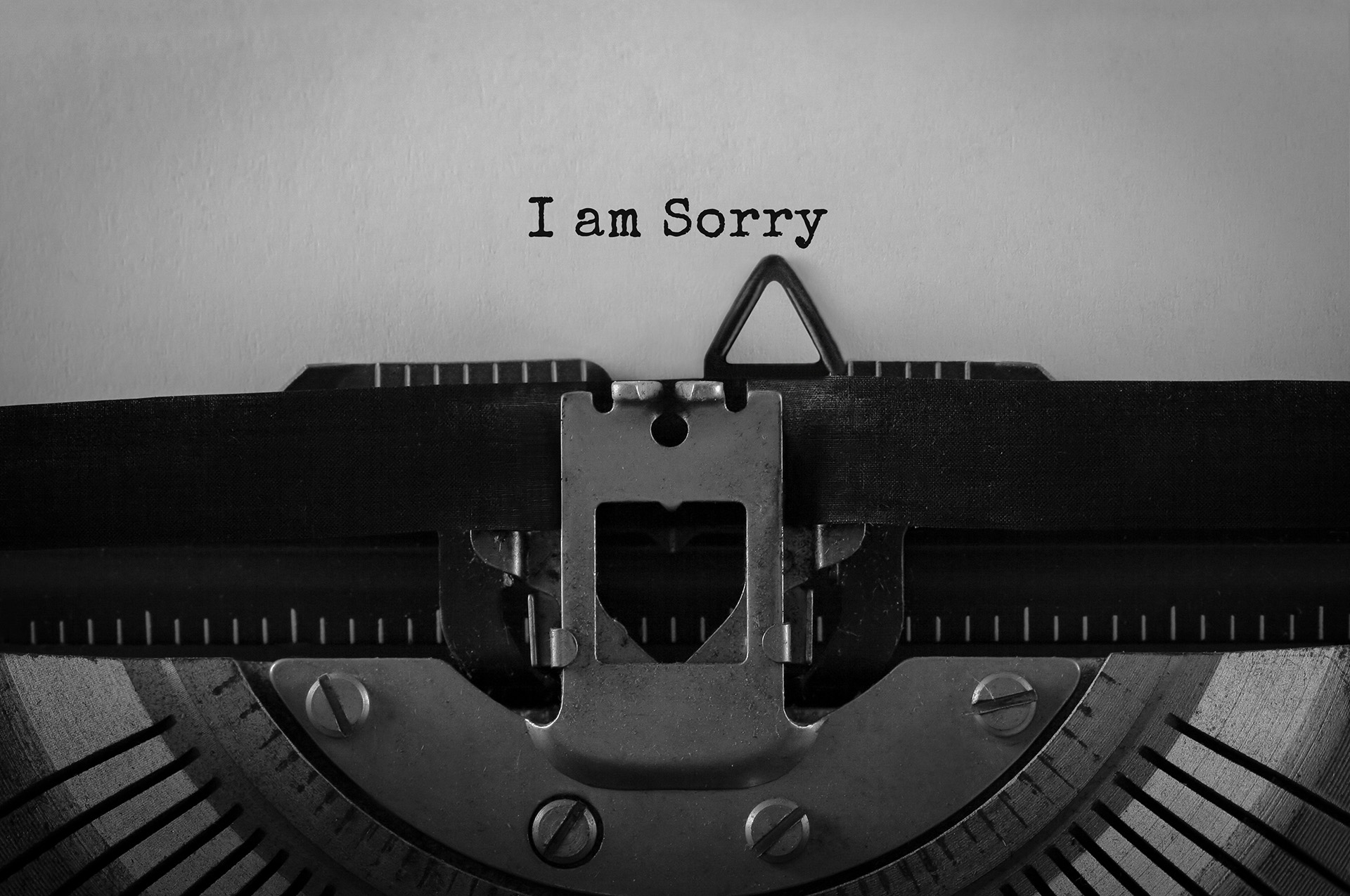 The words 'I am sorry' typed out with typewriter
